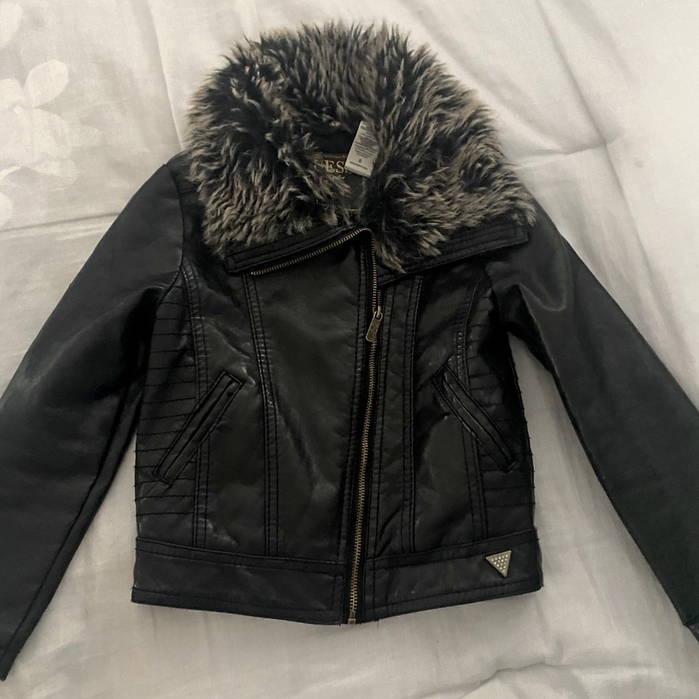 Girls Guess faux fur leather coat